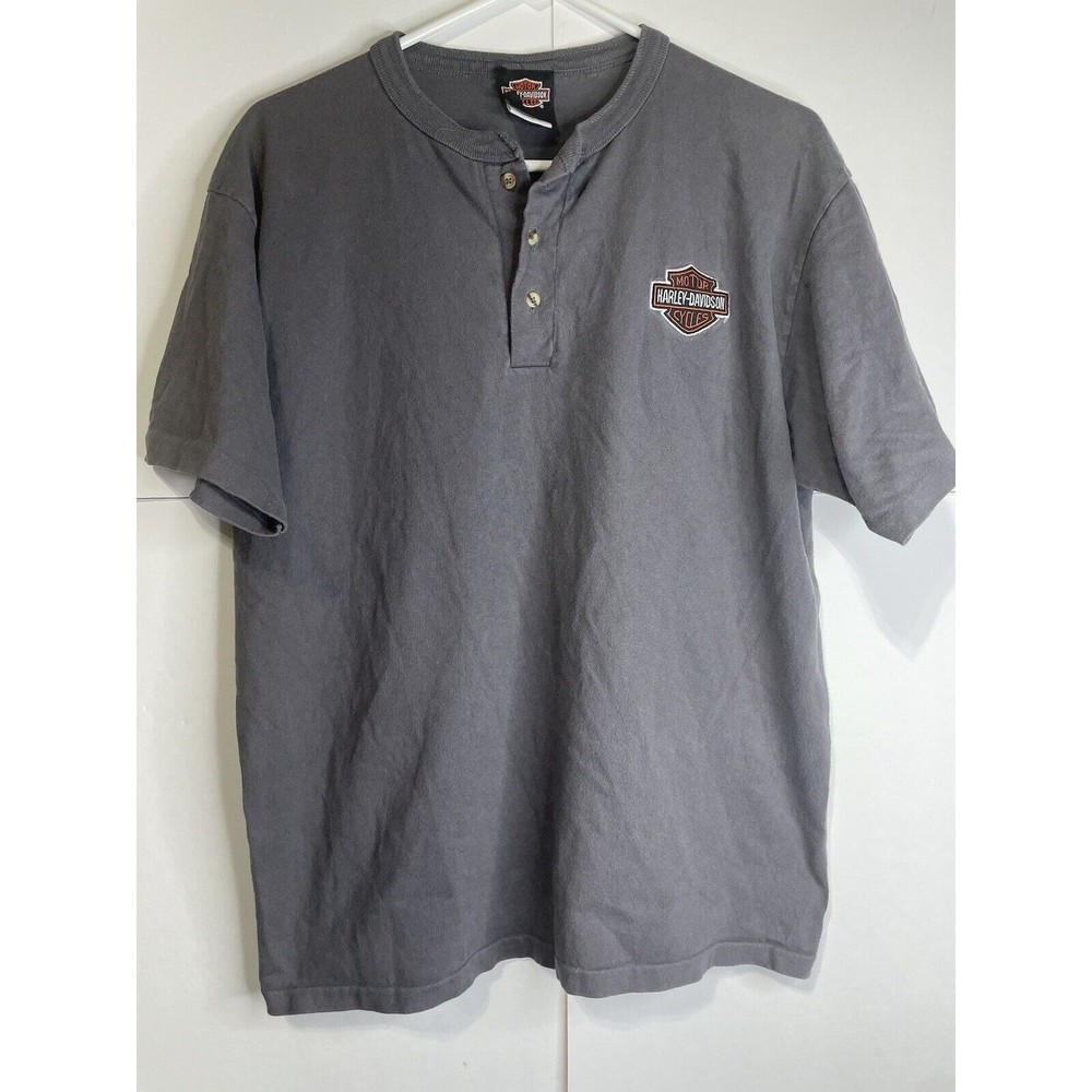 Vintage Harley Davidson Patch Single Stitch Henley 1990’s Quarter Button Up XL
